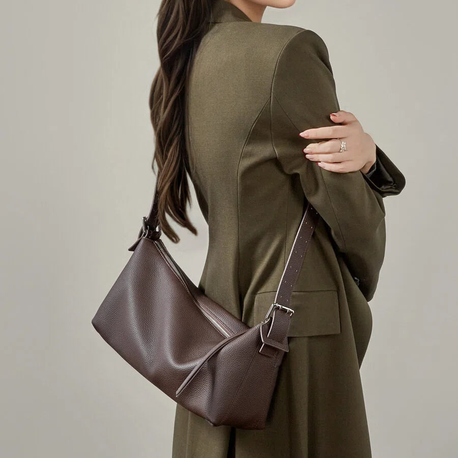 Slim Genuine Leather Baguette Shoulder Bag - image 3