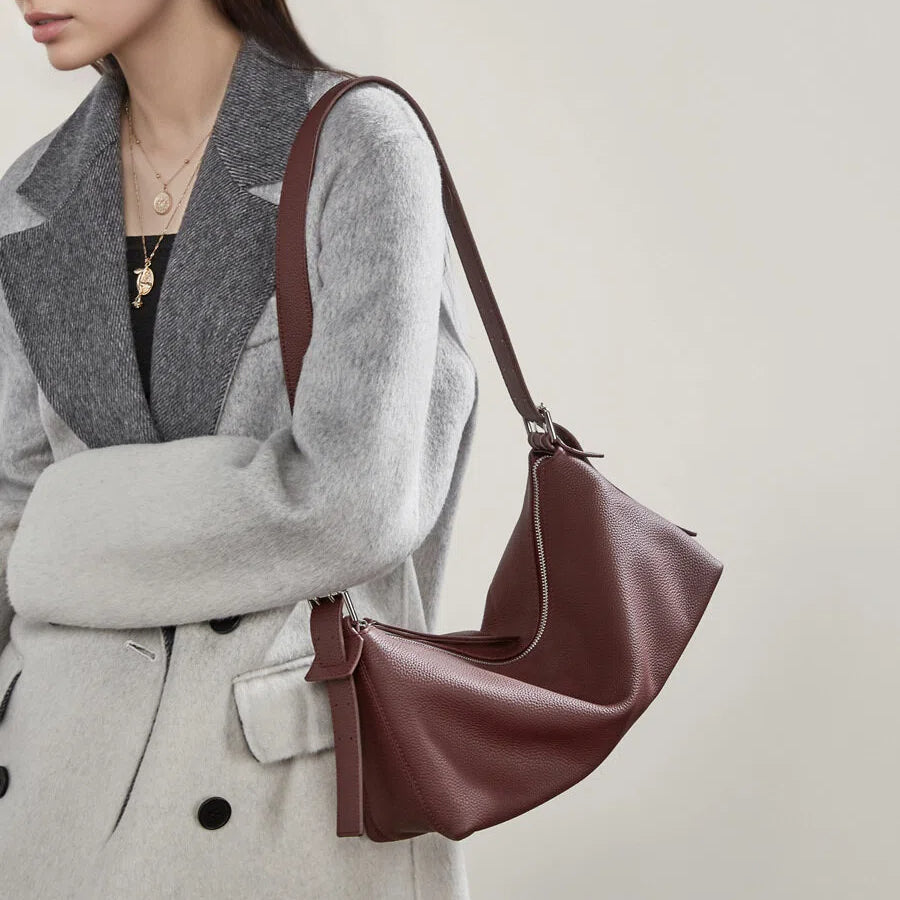 Slim Genuine Leather Baguette Shoulder Bag - image 6