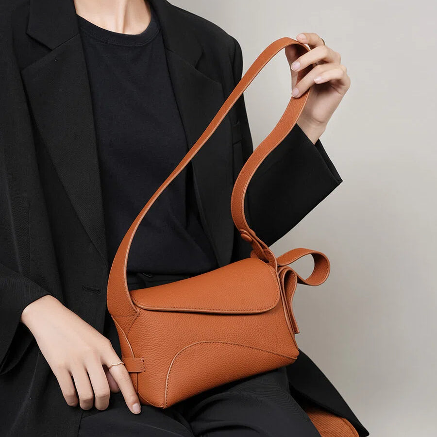 Slim Genuine Leather Crescent Shoulder Bag - image 1
