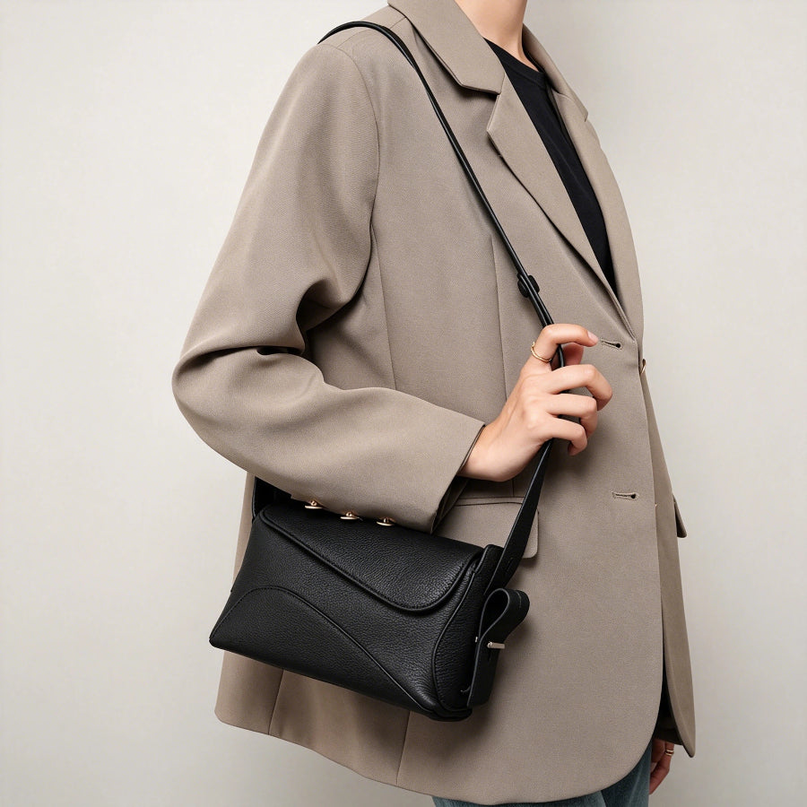 Slim Genuine Leather Crescent Shoulder Bag - image 2