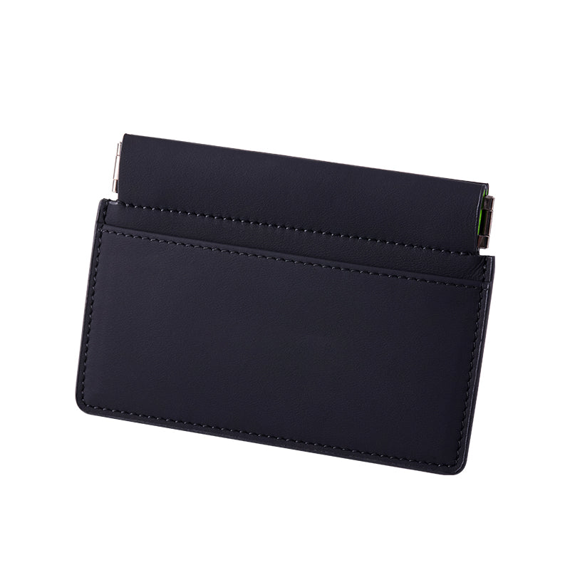 Black genuine leather slim pop-up card holder wallet - image 1
