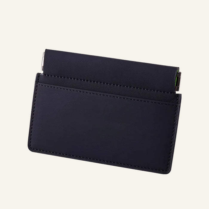 Black genuine leather slim pop-up card holder wallet - image 1