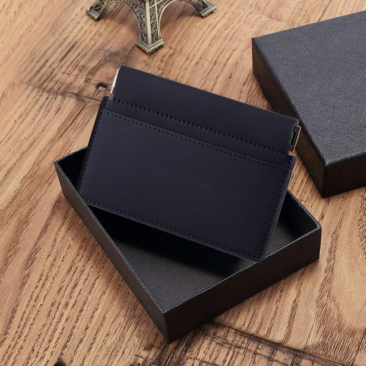 Black genuine leather slim pop-up card holder wallet - image 2
