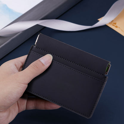 Black genuine leather slim pop-up card holder wallet - image 3
