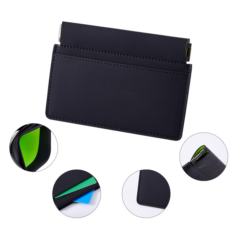 Black genuine leather slim pop-up card holder wallet - image 4