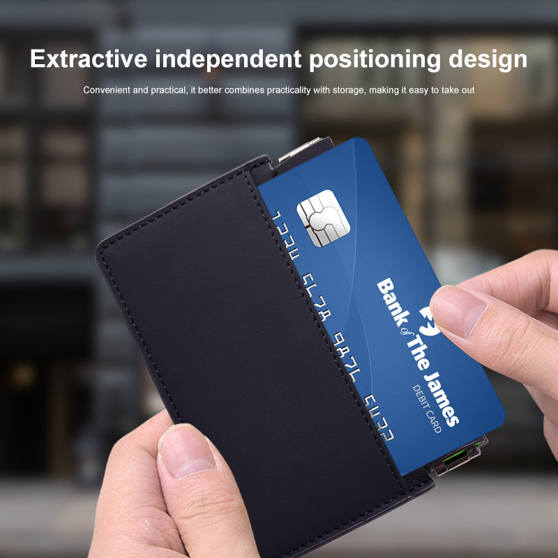 Black genuine leather slim pop-up card holder wallet - image 5