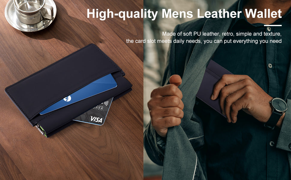 Black genuine leather slim pop-up card holder wallet - image 9