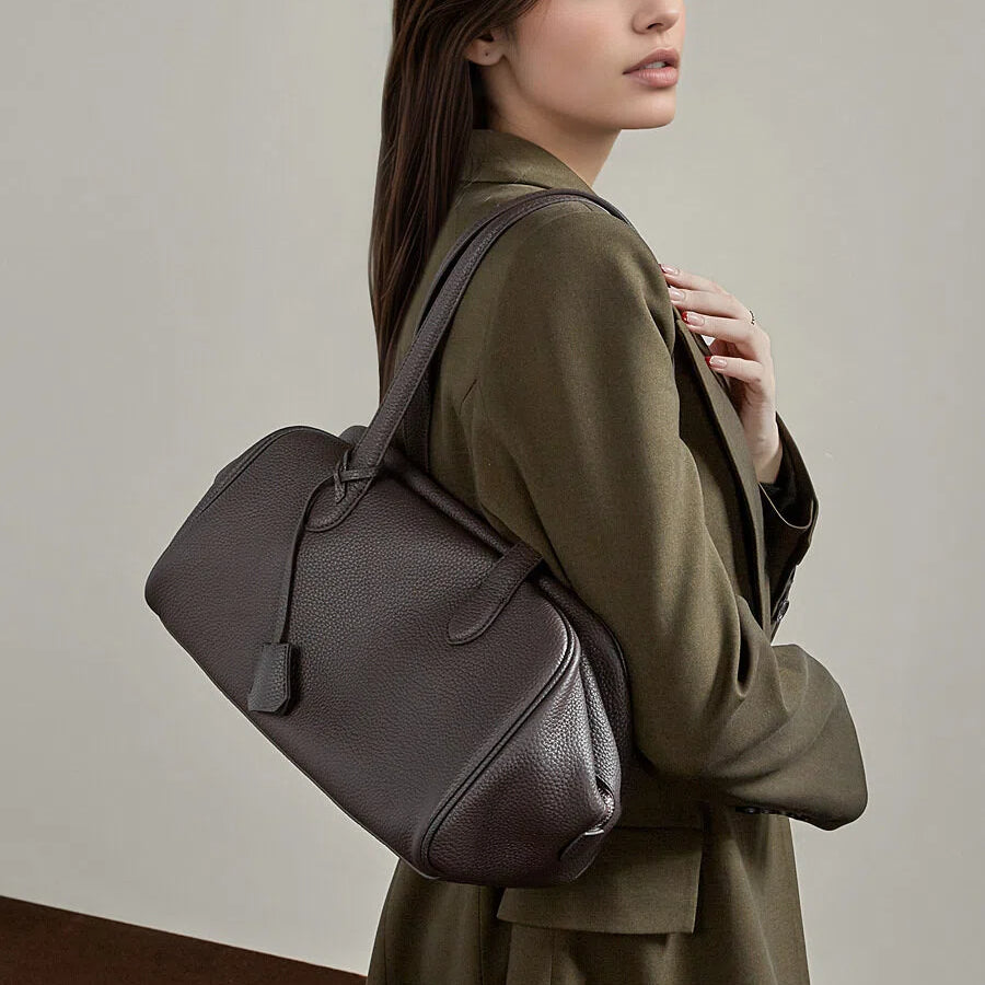 Soft Genuine Leather Bowler Shoulder Bag - image 1
