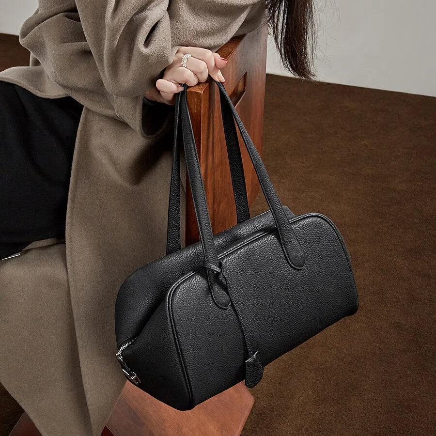 Soft Genuine Leather Bowler Shoulder Bag - image 3