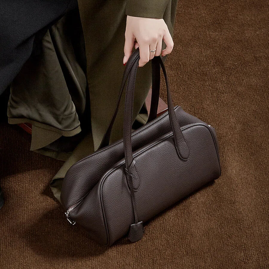 Soft Genuine Leather Bowler Shoulder Bag - image 5