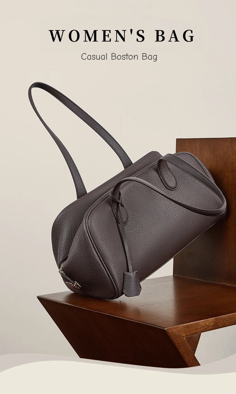 Soft Genuine Leather Bowler Shoulder Bag - image 7