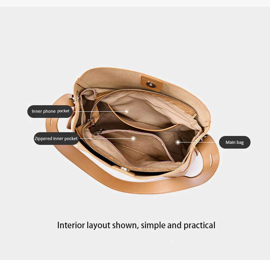 Soft Genuine Leather Bucket Handbag - image 3