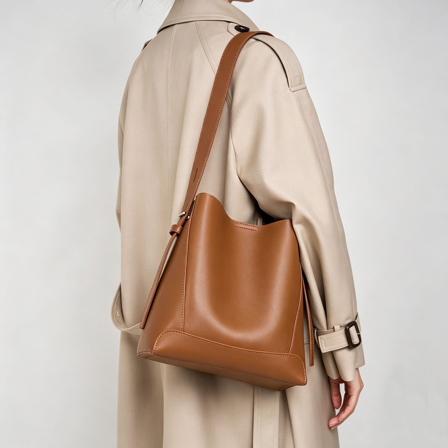 Soft Genuine Leather Bucket Handbag - image 5