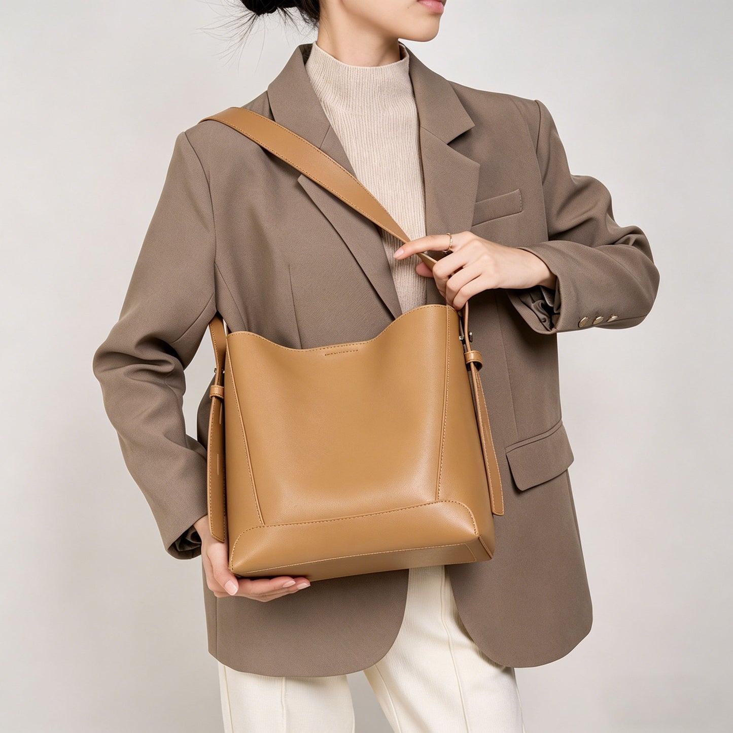 Soft Genuine Leather Bucket Handbag - image 6