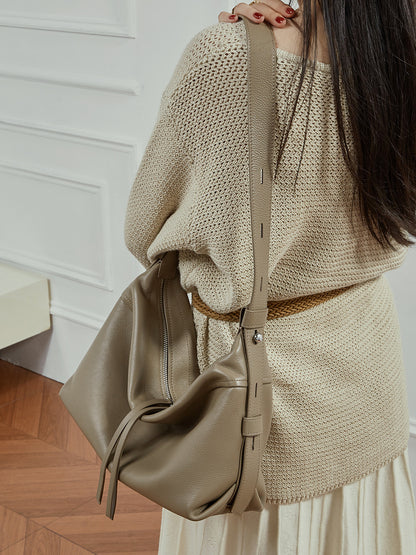 Soft Genuine Leather Drawstring Bucket Shoulder Bag - image 5