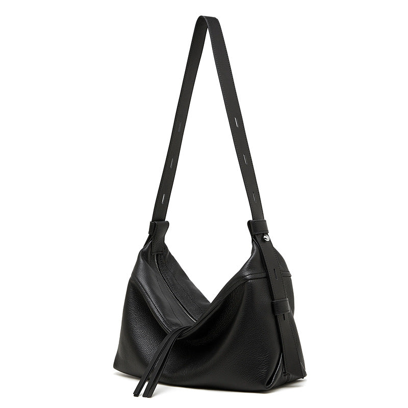 Soft Genuine Leather Drawstring Bucket Shoulder Bag - image 7