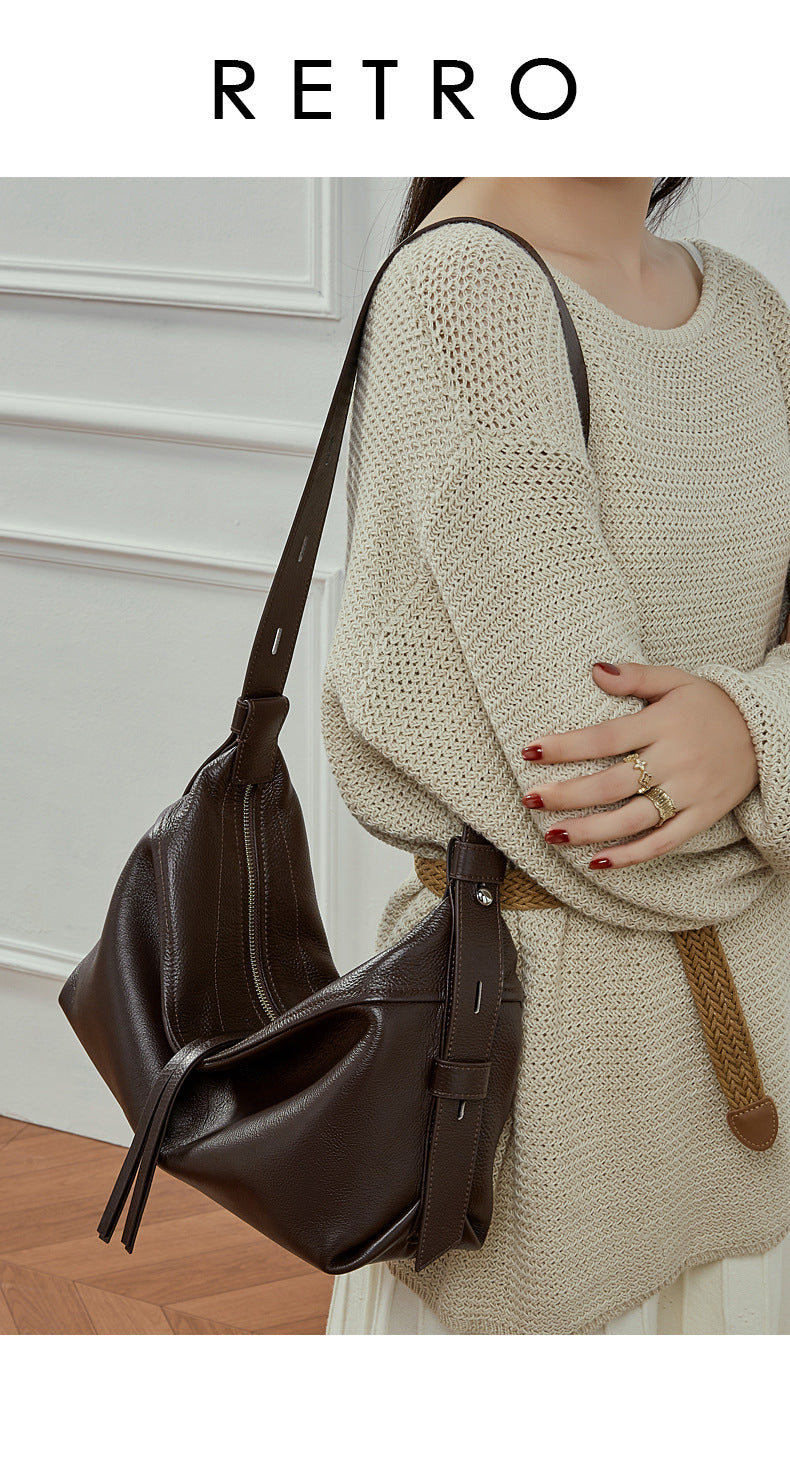 Soft Genuine Leather Drawstring Bucket Shoulder Bag - image 8
