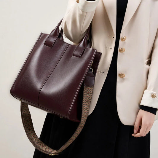 Structured Genuine Leather Shoulder Tote Bag - image 1