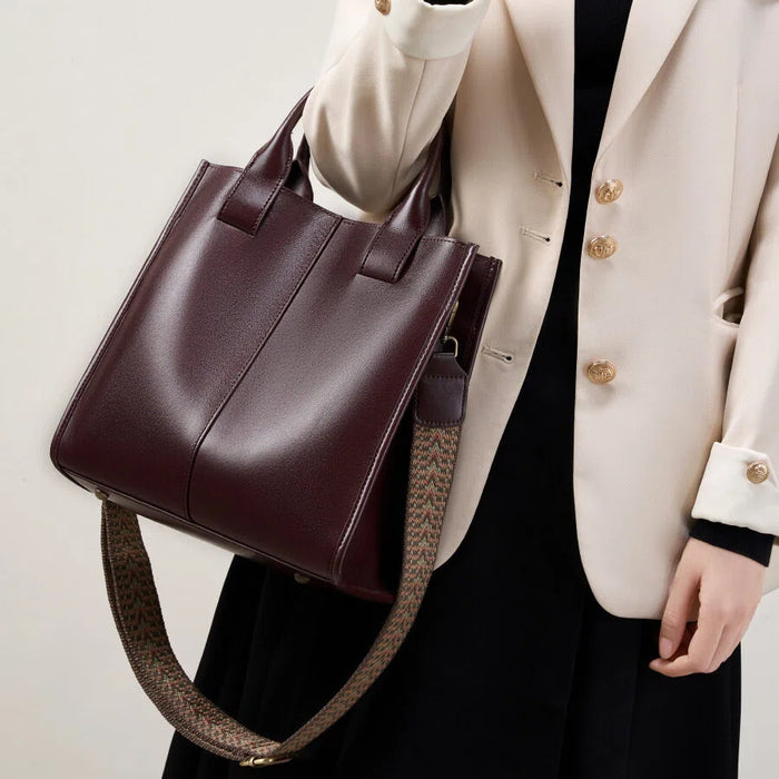 Structured Genuine Leather Shoulder Tote Bag - image 1