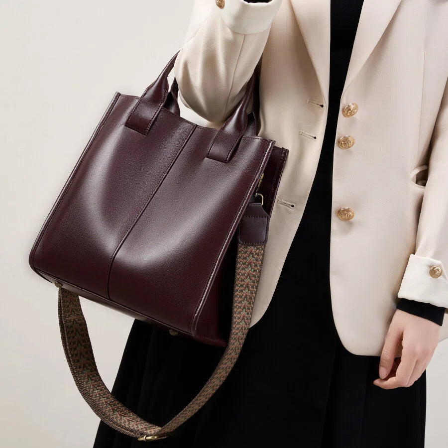 Structured Genuine Leather Shoulder Tote Bag - image 1