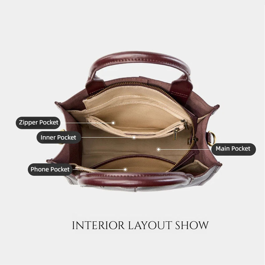 Structured Genuine Leather Shoulder Tote Bag - image 3