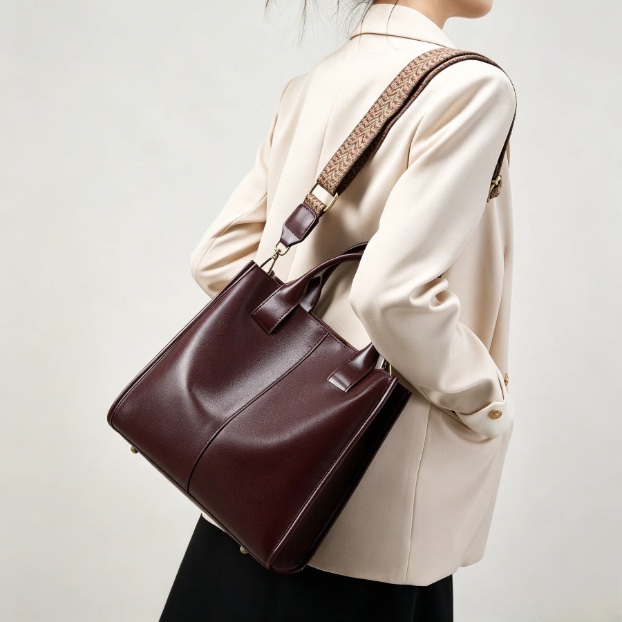 Structured Genuine Leather Shoulder Tote Bag - image 4