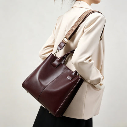 Structured Genuine Leather Shoulder Tote Bag - image 4
