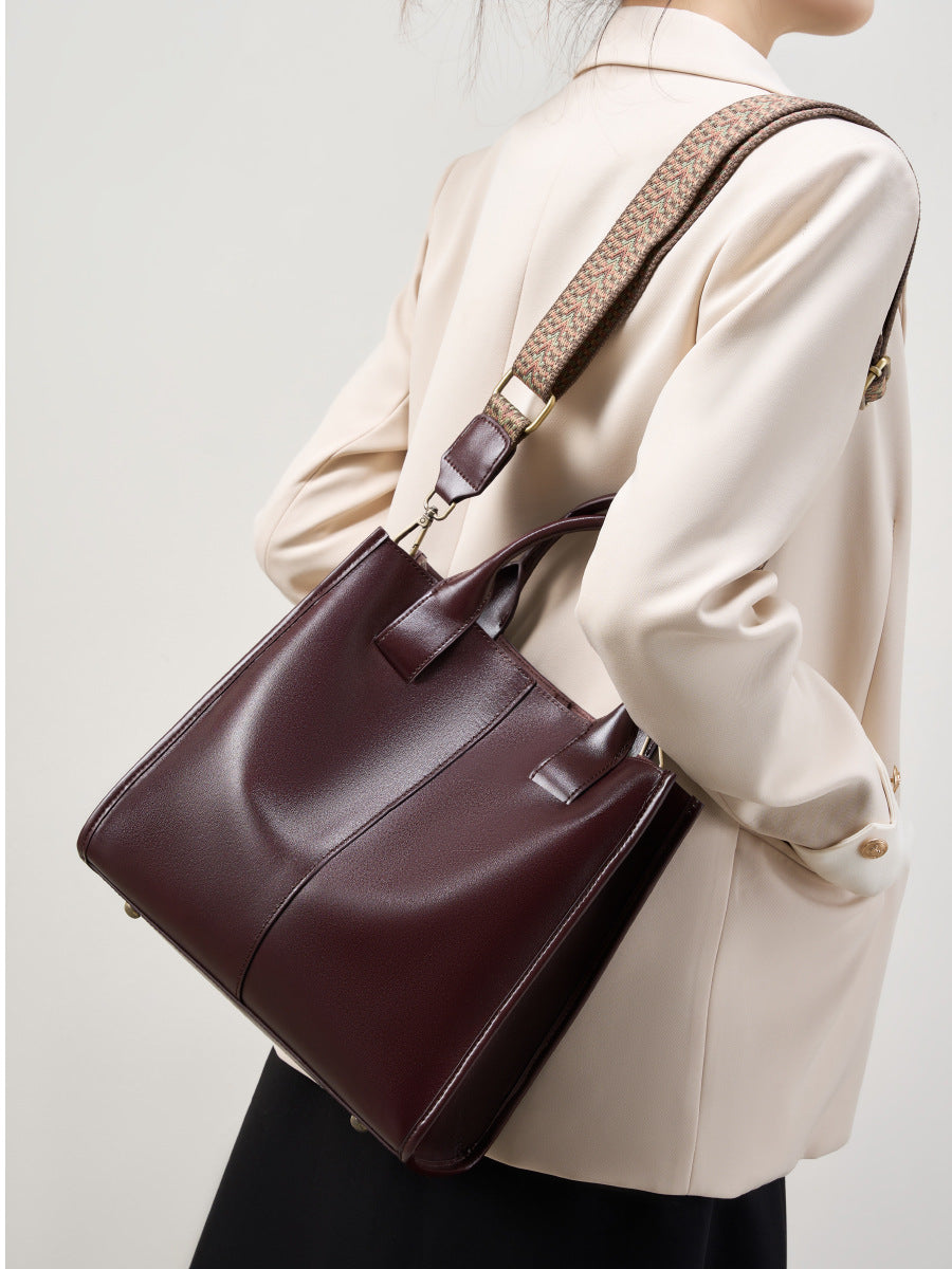 Structured Genuine Leather Shoulder Tote Bag - image 5