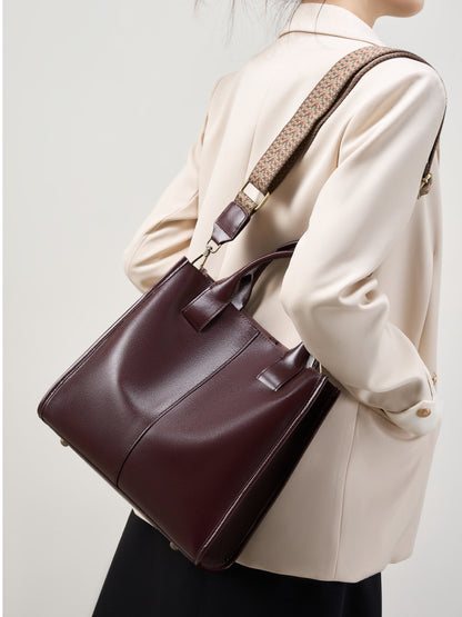 Structured Genuine Leather Shoulder Tote Bag - image 5