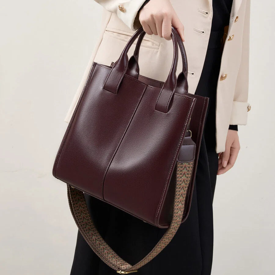 Structured Genuine Leather Shoulder Tote Bag - image 6