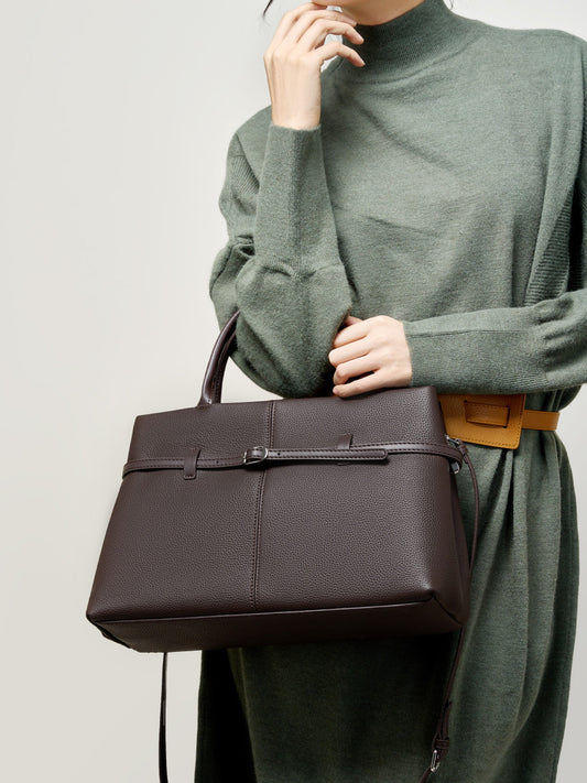 Structured Genuine Leather Top Handle Bag - image 3