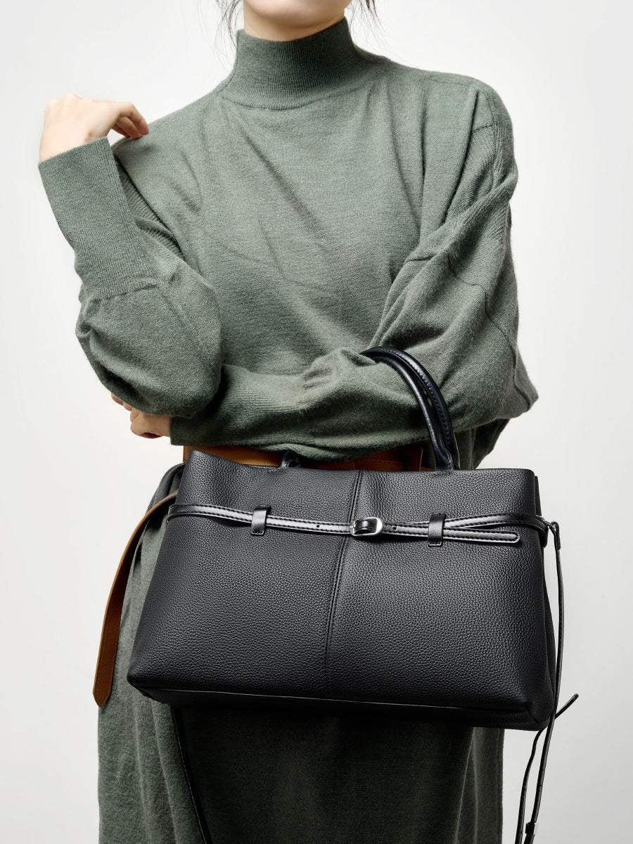 Structured Genuine Leather Top Handle Bag - image 5