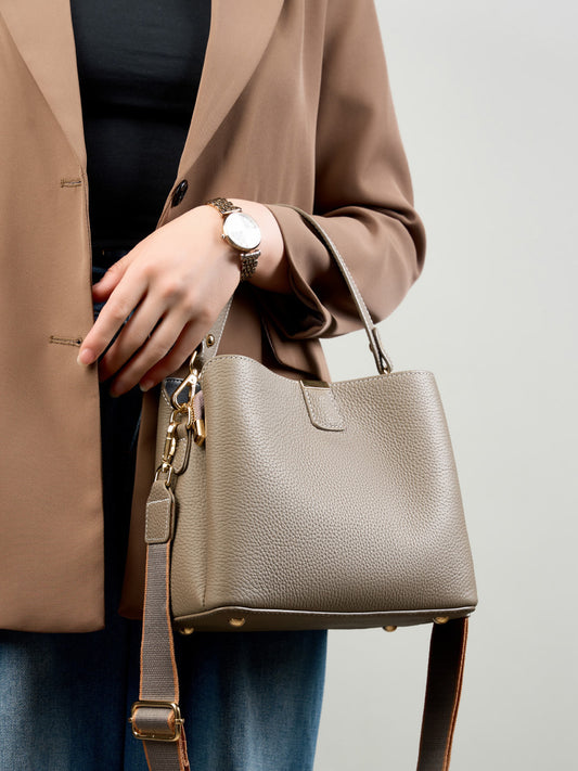 Structured Genuine Leather Top Handle Handbag - image 1