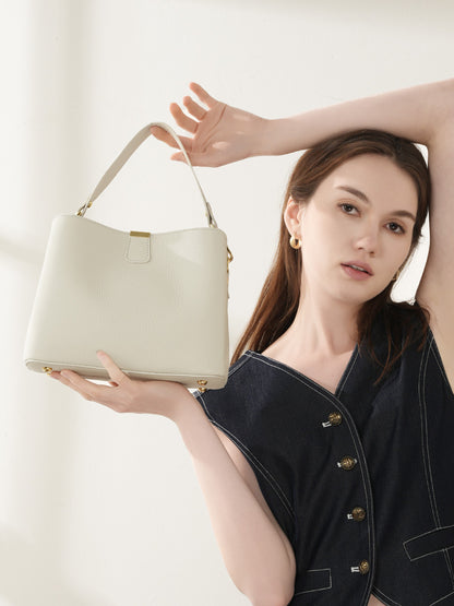 Structured Genuine Leather Top Handle Handbag - image 2