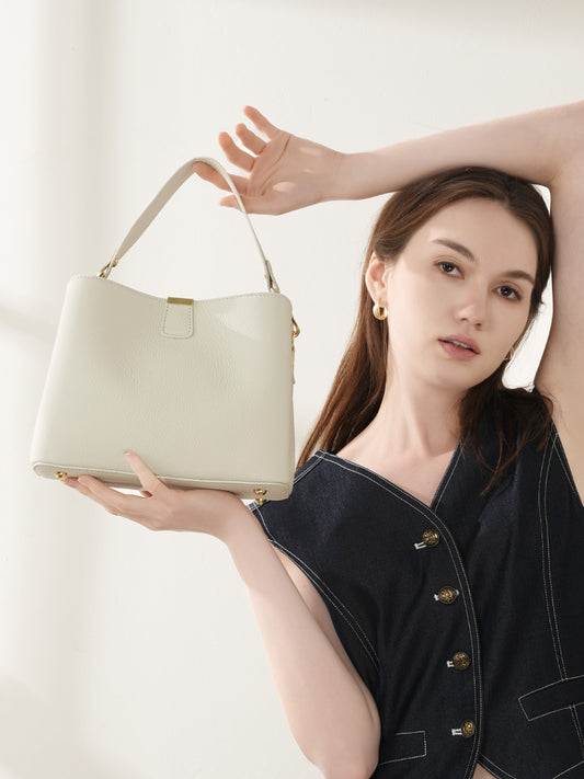 Structured Genuine Leather Top Handle Handbag - image 2
