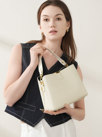 Structured Genuine Leather Top Handle Handbag - image 5