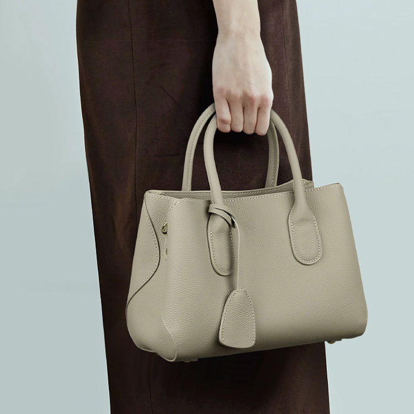 Structured Genuine Leather Tote Bag - image 4