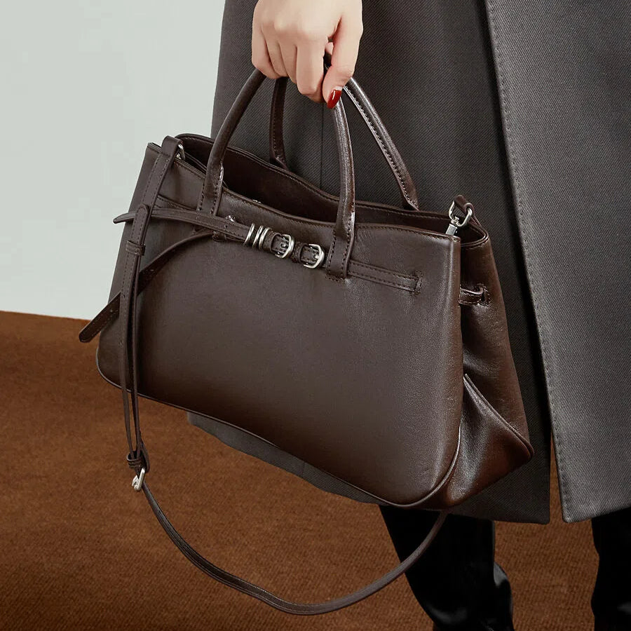 Structured Genuine Leather Work Handbag - image 1