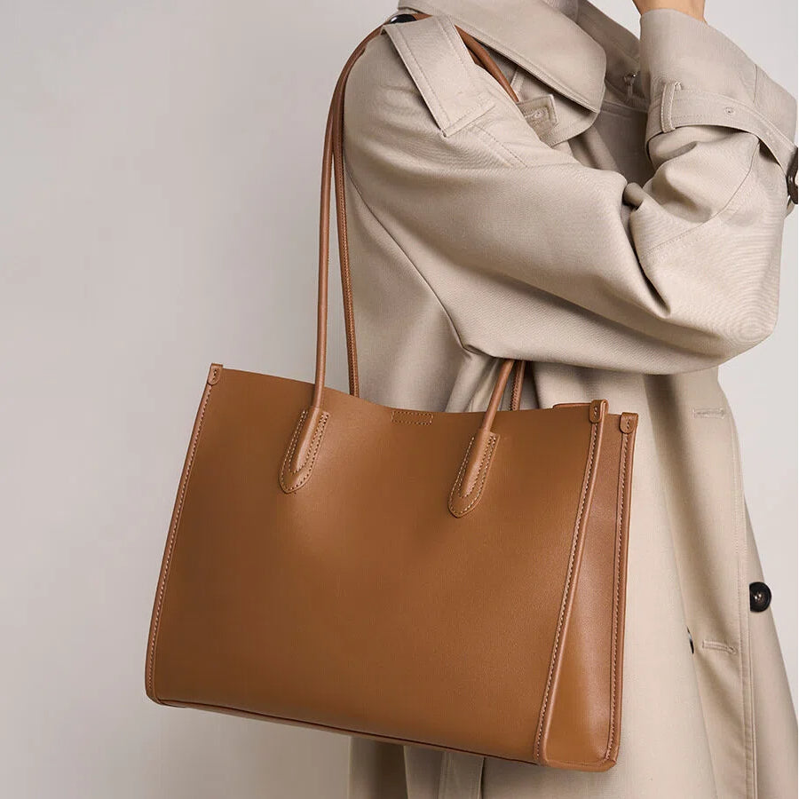Structured Genuine Leather Work Tote Bag - image 1