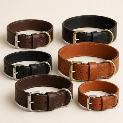 Wide leather dog collar color width and hardware options for wholesale orders