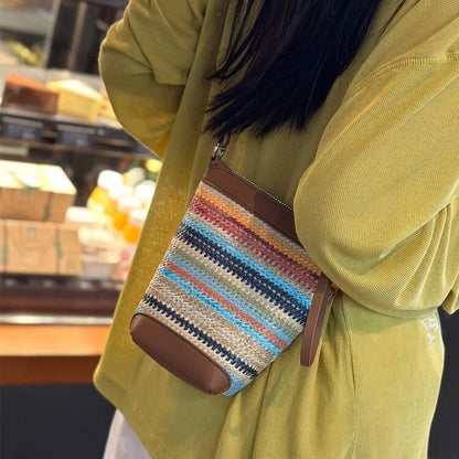 Woven Panel Genuine Leather Phone Crossbody Bag - image 2