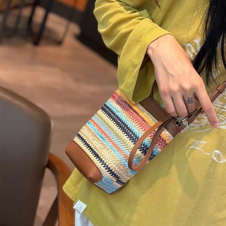 Woven Panel Genuine Leather Phone Crossbody Bag - image 3