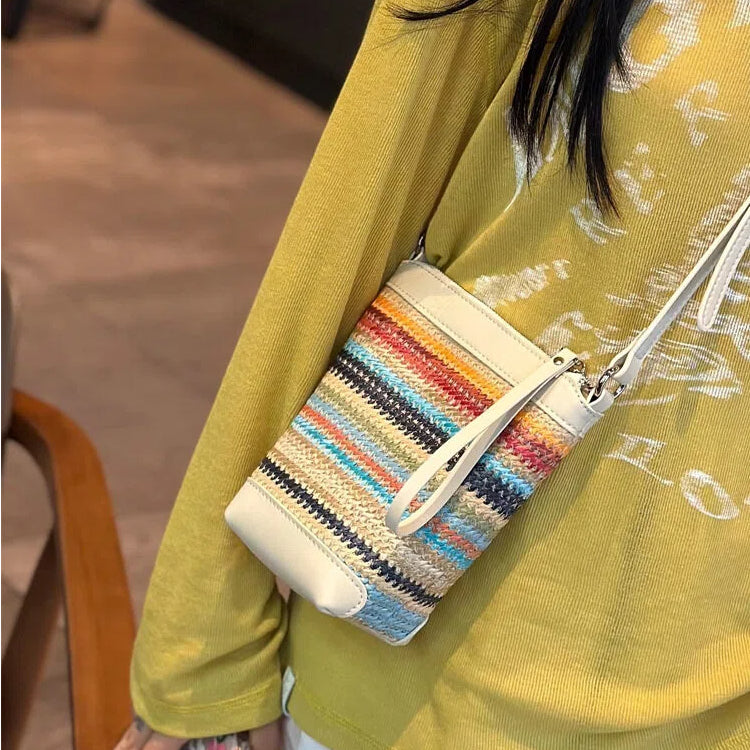Woven Panel Genuine Leather Phone Crossbody Bag - image 4