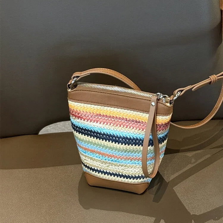 Woven Panel Genuine Leather Phone Crossbody Bag - image 5