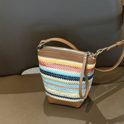 Woven Panel Genuine Leather Phone Crossbody Bag - image 5