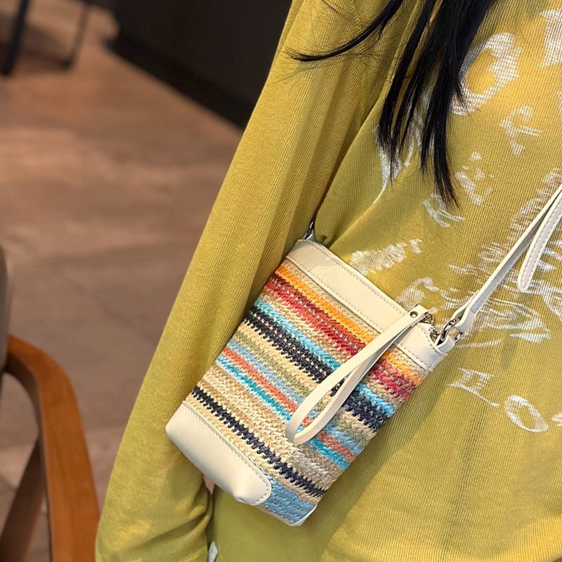 Woven Panel Genuine Leather Phone Crossbody Bag - image 6