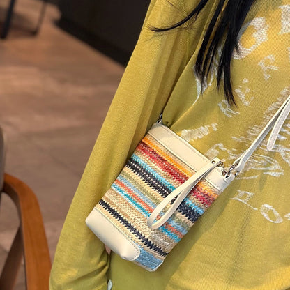 Woven Panel Genuine Leather Phone Crossbody Bag - image 6