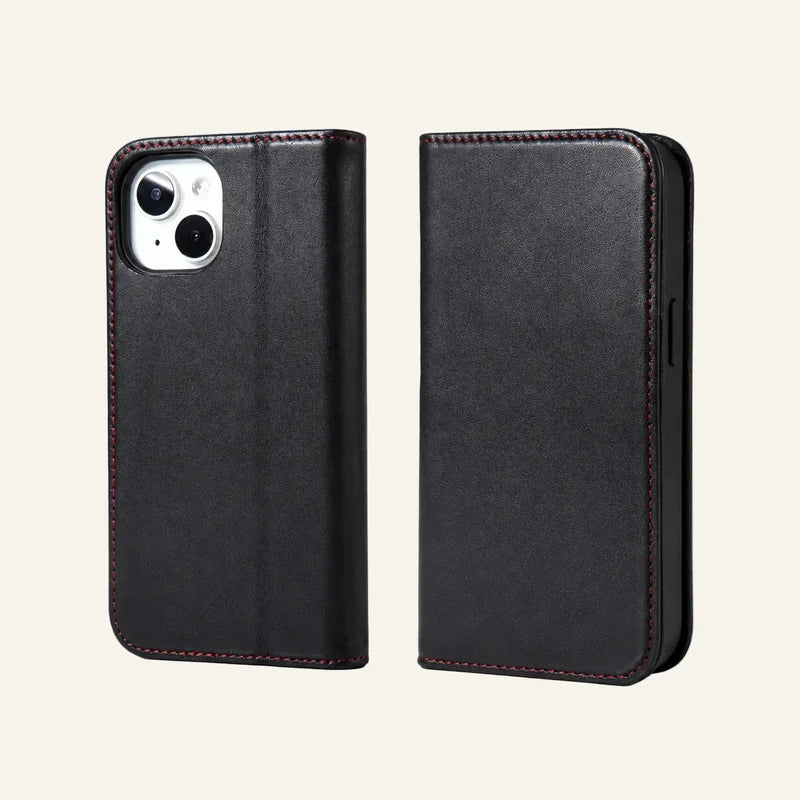 Funda de cuero genuino para iPhone 16 de marca privada — original color preview image