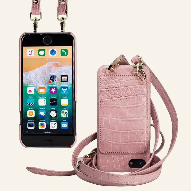 Crocodile Leather Crossbody Full-Wrap Wallet Phone Case — Custom OEM — original color preview image