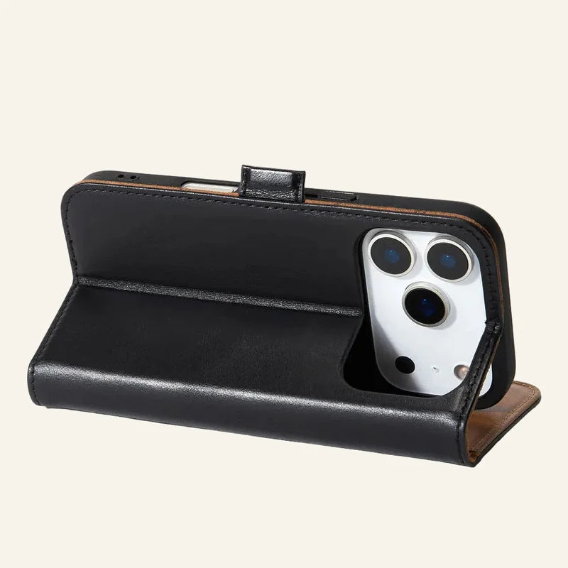 Genuine Leather Folio Wallet Phone Case for iPhone 17 Series Style 03 — Custom OEM — original color preview image